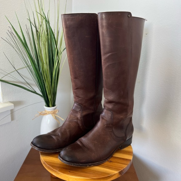 Frye Melissa Stud Redwood Leather Back Zip Equestrian Riding Tall Knee High Boot - Picture 13 of 15